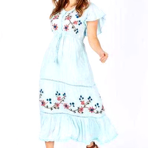 2024 nouveau et dernier luxe broderie longue Maxi robe à volants à manches courtes femmes vêtements élégants pour femmes et meilleure qualité - Product Image 1