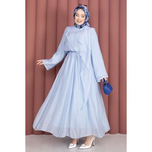 Ensemble jupe asymétrique bleu ciel avec détail volanté en tissu mousseline pour la saison printemps/été - Product Image 4