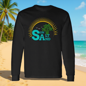 T-shirt à manches longues pour les vacances d'été avec motifs soleil, sel, sable, plage et palmiers - T-shirt promotionnel Sun Salt Beach - Product Image 3