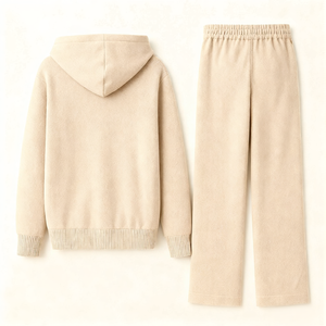 Conjunto de Dos Piezas de Punto para Mujer con Chaqueta con Capucha y Cremallera Completa y Pantalones Largos Estilo Lounge, con Logotipo Personalizado - Product Image 2