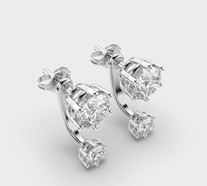 Boucles d'oreilles clous d'oreilles en or 14K blanc/rose/jaune avec double diamant rond cultivé en laboratoire certifié IGI, idéales pour un cadeau d'anniversaire ou de fête - Product Image 3