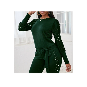 Ensemble de survêtement deux pièces en Polyester pour femmes, vente en gros, tenue de sport de Jogging, couleur unie, 2022 - Product Image 4