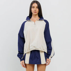 Ensemble de survêtement pull à demi-fermeture éclair personnalisé pour femmes Nylon Jogging haut court coupe-vent veste grande taille deux pièces ensemble court - Product Image 3