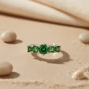 Anillo de Compromiso Romántico Geométrico con Corte Esmeralda, Chapado en Platino y Rodio, para Mujer - Product Image 2