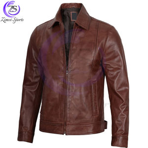 Comfortable Highest Quality Make Own 2025 Dark <b>Brown</b> Color Full Zipper Style New Arrival OEM ODM Service <b>Men</b> <b>Leather</b> <b>Jackets</b> - Product Image 5