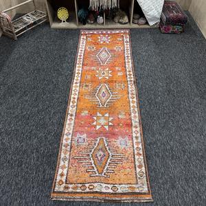 Alfombra Vintage de 2.8x9.7 pies, Alfombra Turca Pequeña, Alfombra Geométrica Naranja - Product Image 1