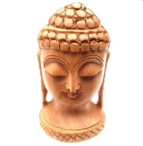 Moderna Estatua de Cabeza de Buda Tallada a Mano en Madera, Artesanía en Madera, Ecológica, Duradera, Decorativa y Artística para Sala de Estar - Product Image 1