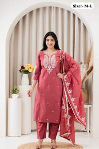 Nuevo y Moderno Conjunto de Kurti de Seda Tradicional India Gadwal con Bordado y Lentejuelas para Mujer, Venta al por Mayor, En Stock, India - Product Image 3