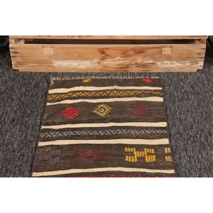 พรมตุรกี, พรมวินเทจขนาดเล็ก 1.9x9 ฟุต, พรมลายเรขาคณิตสีน้ำตาลรุ้ง - Product Image 2