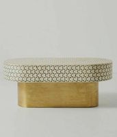 Table basse circulaire artisanale en MDF de pin avec incrustation de os dorés, décoration esthétique moderne, artisanat, maison, écologique, imperméable