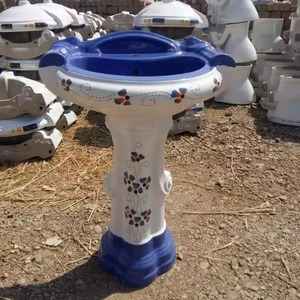 Wholesale Price Big Sterling Ceramic Pedestal Wash Basin <b>Set</b> Marble Style Eco-friendly Bathroom India Construction - Product Image 5