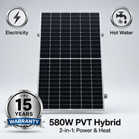 Panneau solaire hybride PVT 2-en-1 580W, système photovoltaïque thermique pour l'électricité et le chauffage de l'eau chaude, maison, hôtel