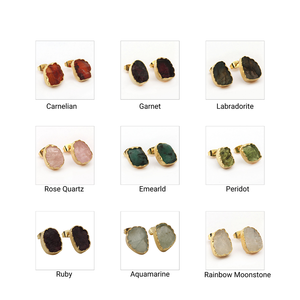 Pendientes de piedras preciosas de cuarzo rosa con piedra natal de octubre, joyería con textura dorada, estilo mariposa, conjunto de flores, pendientes crudos naturales, joyería - Product Image 6