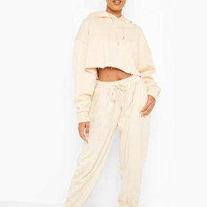 Chándal corto de algodón de alta calidad, conjunto de 2 piezas, sudaderas con capucha y cremallera doble con logotipo personalizado y joggers para mujer - Product Image 6