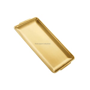 Bandeja de Servicio Metálica Hecha a Mano, Popular, Chapada en Oro, Diseño Moderno y Lujoso, Forma Rectangular, para Uso en el Hogar, Hoteles, Mesas, para Servir Alimentos y Aperitivos - Product Image 3
