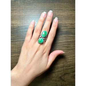 Navajo-Made <b>Statement</b> Gemstone <b>Ring</b> Sonoran Gold Turquoise & Sterling <b>Silver</b> Bezel Setting Rhodium-Plated Size 7 Everyday Wear - Product Image 5