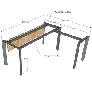 Escritorio Ejecutivo de Lujo en Forma de L con Superficie de Madera de Caucho y Patas Triangulares de Hierro (HBTA016) - Product Image 3