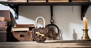 Lion Engraved Brass <b>Padlock</b> Golden Antique-Inspired Smart Lock with Working Keys Functional Security Device - Product Image 3