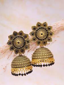 Direct Indian Supplier High Quality Elegant <b>Crystal</b> Studded Floral Jhumki <b>Earrings</b> Oxidised Silver Fashion <b>Stud</b> <b>Earrings</b> - Product Image 2