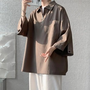 เสื้อยืดซิปคอธรรมดาเสื้อผ้าผู้ชายแขน3/4ลำลองฤดูร้อนสีพื้นสไตล์จีนขนาดใหญ่พอดีตัวแห้งเร็ว - Product Image 4