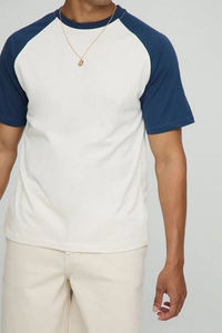T-shirt à manches courtes raglan bleu marine pour hommes, bicolore, décontracté, col rond, coupe classique, classique - Product Image 2