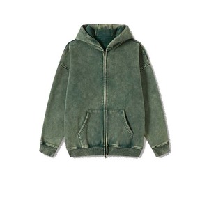 Servicio OEM, Sudadera con Capucha y Cremallera de Alta Calidad con Lavado Ácido, Estilo Urbano para Hombre, 100% Algodón, Personalizable - Product Image 1