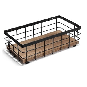 Ensemble de deux paniers de rangement en métal noir et fer au design moderne avec base en bois Taille personnalisée Forme Couleur Logo Utilisations dans la maison et la cuisine - Product Image 2