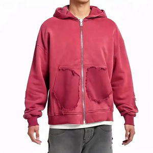 Sweats à capuche zippés personnalisés pour hommes, surdimensionnés, lourds, 100% coton, vintage, streetwear, avec épaules tombantes, imprimés en détresse - Product Image 4