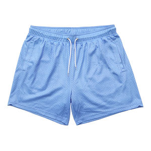 Shorts décontractés pour hommes en maille bleue respirante avec cordon de serrage, couleur unie, tissu tricoté 100% polyester - Product Image 4