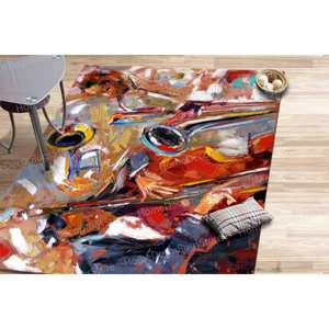 Jazz Musicians Painting <b>Printed</b> Rug - Vibrant Cello Music <b>Room</b> Decor,Chenille Rug - Product Image 4