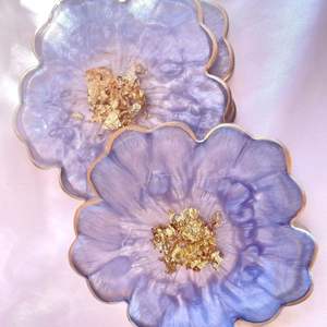 Posavasos de resina floral Juego de posavasos de Arte de resina epoxi y ágata azul único para amantes del té - Product Image 5