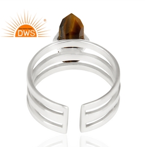 Handmade Design Fine Sterling <b>Silver</b> Natural Tiger Eye Gemstone <b>Adjustable</b> Band <b>Ring</b> Jewelry Manufacturer - Product Image 3