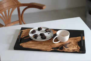 ถาดเสิร์ฟไม้อะคาเซียทำด้วยมือแบบพรีเมียมมือจับโลหะทำจากอีพ็อกซี่เรซินสำหรับตกแต่งบ้านเค้กของขวัญคริสต์มาส3D ศาสนาสำหรับ Lo - Product Image 2