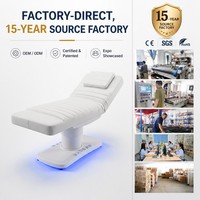 Table de Soin Esthétique Électrique Blanche Réglable Hydraulique avec Base Lumineuse LED et Télécommande pour Traitement Facial – Équipement de Salon
