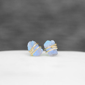 Unisex 925 Sterling Silver Stud Earrings Raw Rainbow Moonstone <b>Crystal</b> Drilled Gemstone Birthstone Jewelry Third Party Appraisal - Product Image 4