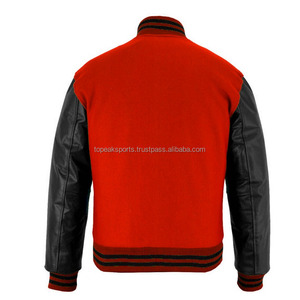 2026 OEM Men's Hot Selling <b>Red</b> <b>Wool</b> With Black Leather Sleeves Varsity Jacket High Quality Low MOQ Heated Fashion Winter Jackets - Product Image 2