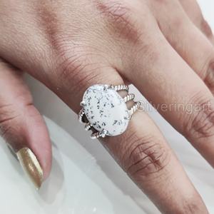 แหวนผู้หญิงแหวนโอปอล Dendritic ธรรมชาติพลอยประจำเดือนเกิด3วงบิดเกลียวทำด้วยมือเครื่องประดับวินเทจทำด้วยมือ925แหวนเงินสเตอร์ลิง - Product Image 4