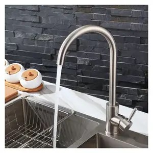 304 Stainless Steel Kitchen Faucet 360 Rotation Single Handle Sink Mixer Tap With Brushed Surface Deck Mounted Installation