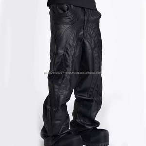 Pantalones Cargo de Cuero PU para Hombre, Negros, Holgados, de Cintura Alta, con Cierre de Cremallera, Estilo Desestructurado, Oversize, Streetwear, Hip Hop - Product Image 5