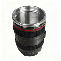 350ml Tasse d'objectif de caméra en acier inoxydable Tasse de voyage à café noir réutilisable portable avec support