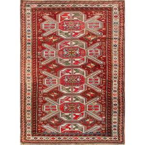 Alfombras de Lana Anudadas a Mano con Diseño Geométrico Nuray, 9x12, Patrón Abstracto Rectangular para Pasillo, Sala de Estar y Dormitorio en Rojo y Naranja-Pae-4489 - Product Image 1