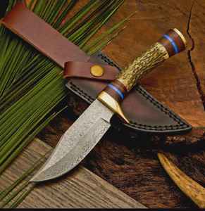 Cuchillos de Caza de Acero de Damasco al por Mayor, Cuchillos de Hoja Fija para Campismo y Supervivencia con Funda de Cuero Fino, Cuchillos de Acero Personalizados - Product Image 1