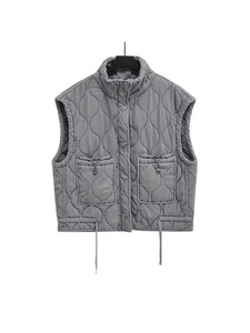 Colección Primavera 2024, chaleco acolchado de algodón estampado para mujer, abrigo transpirable con cuello levantado, chaqueta sin mangas, nuevo bolsillo de parche - Product Image 5