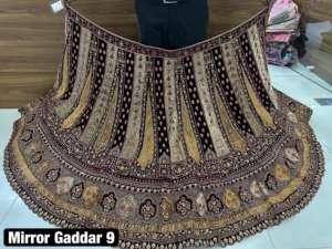 Premium Velvet Bridal Lehenga Heavy Jarkan Mirror Work Rajwadi Double-Can Doble-Dupatta Long Work Choli Modern para invierno - Product Image 2