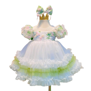 Vestido de princesa para niñas ODM/OEM colección de primavera telas de malla floral muchos colores vestido de cumpleaños con capa flotante niños - Product Image 1