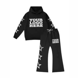 Custom Logo Printed Kids Flared Stacked Two Piece 100% Cotton Tracksuit Boys Warm Winter Outfits Unisex Jogging <b>Hoodie</b> Matching - Product Image 1
