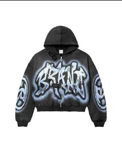 Sweat-shirts à capuche courts et épais, style streetwear, vintage, délavé à l'acide, impression personnalisée, sweat-shirt à capuche zippé délavé personnalisé - Product Image 1