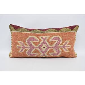 Traditional Style <b>Orange</b> Wool <b>Pillow</b> 12x24 Inches Geometric Vintage Pattern Woven Luxury for Living Room Sofa for Christmas - Product Image 1