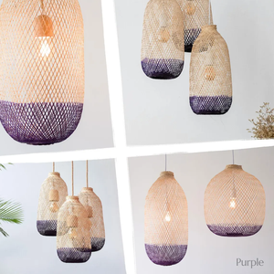 โคมไฟแขวนทำจากไม้ไผ่ทอมือสองสี สำหรับแสงสว่างในบ้านสไตล์โมเดิร์นรัสติก - Product Image 4