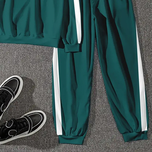 ชุดวอร์มผู้ชายไซส์ใหญ่สำหรับเล่นกีฬาฤดูหนาวและสวมใส่ลำลอง คอกลม ผ้าถักโพลีเอสเตอร์ระบายอากาศได้ดี ยืดหยุ่นเล็กน้อย ทรงปกติ สีพื้น - Product Image 4